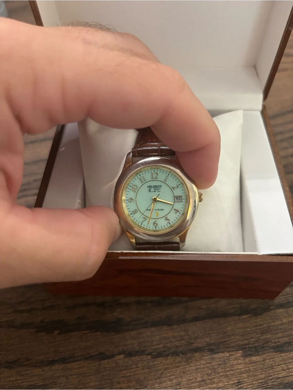 Rare Helbros EZ2C Night Vision Gold Tone Quartz Watch